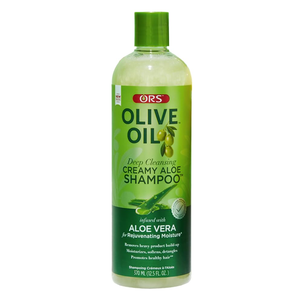 ORS Olive Oil Moisture Restore Shampoo cap — detangles and prepares hair for brushing.