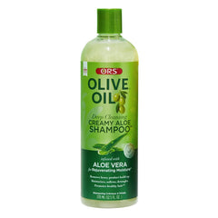 ORS Olive Oil Moisture Restore Shampoo cap — detangles and prepares hair for brushing.