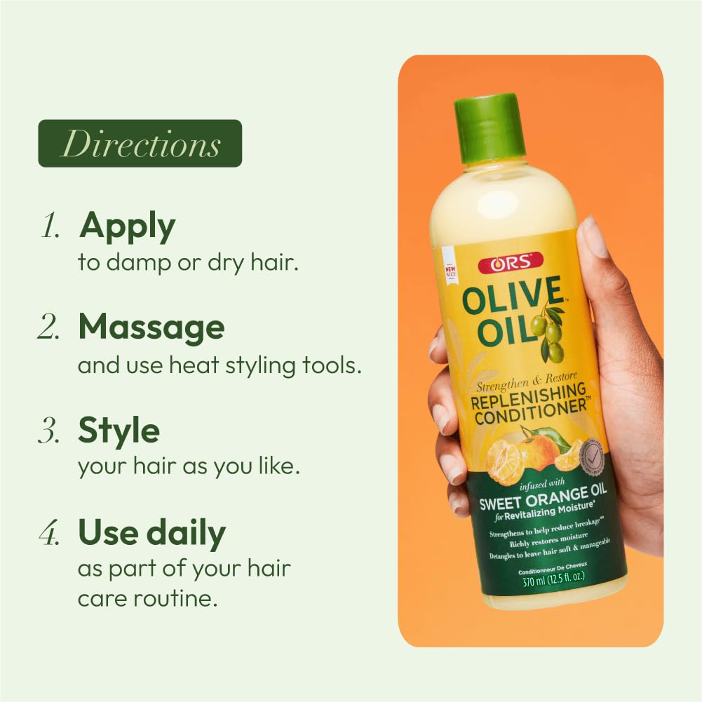 ORS Strengthen & Nourish conditioner in use with natural lighting highlighting easy styling