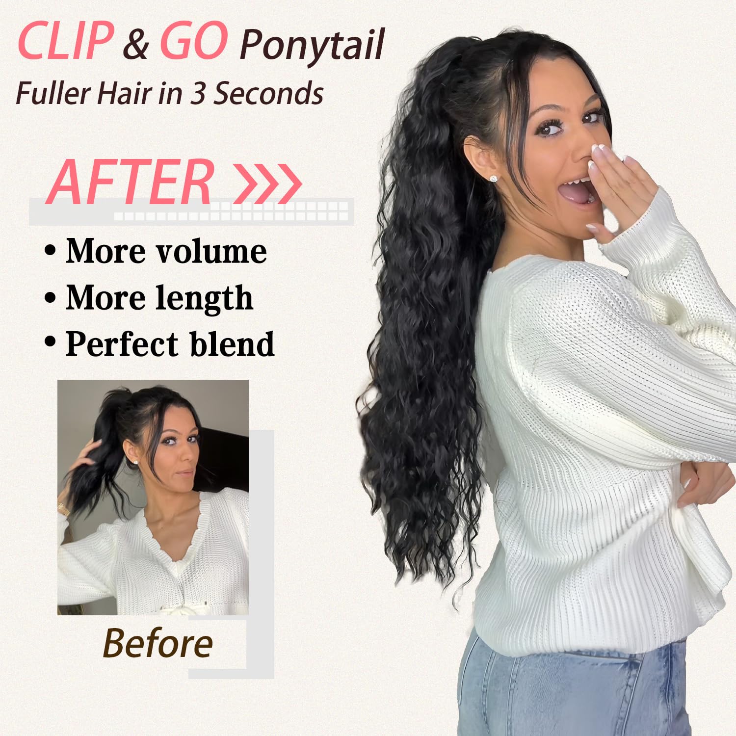 ORSUNCER black brown natural look ponytail blends with hair color for realism