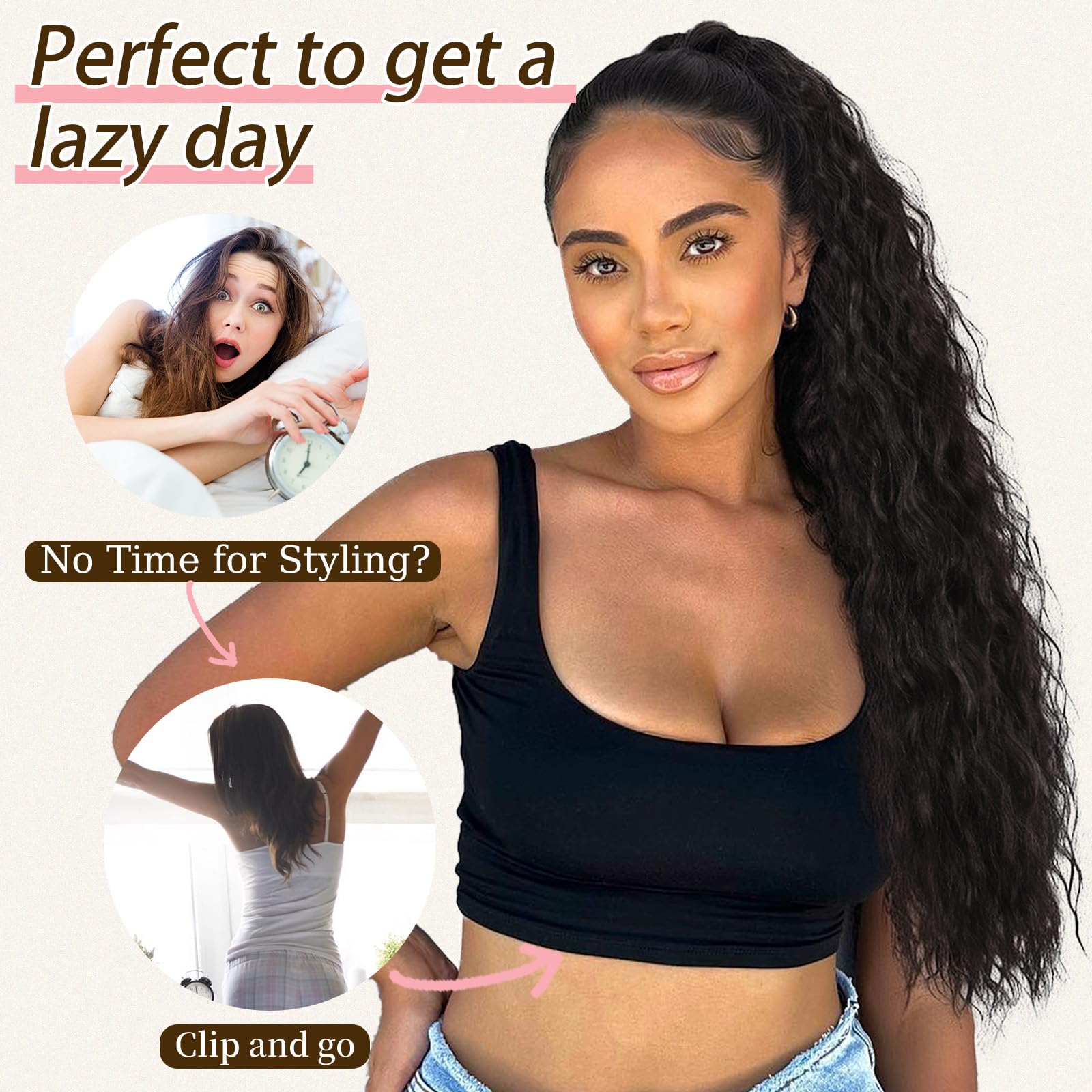ORSUNCER clip or drawstring ponytail offers versatile wear options