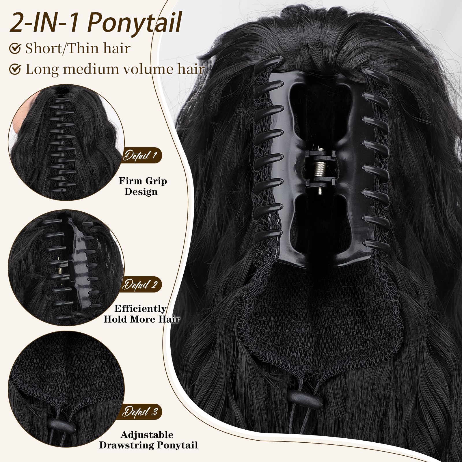 ORSUNCER elastic claw clip detail designed for secure all-day hold