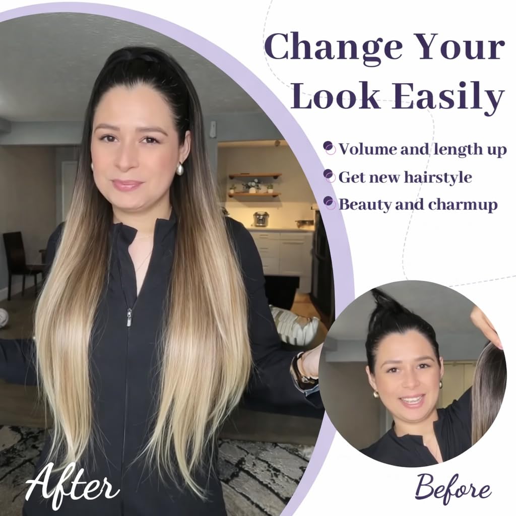 ORSUNCER ombre black mix blonde ponytail with versatile color blend