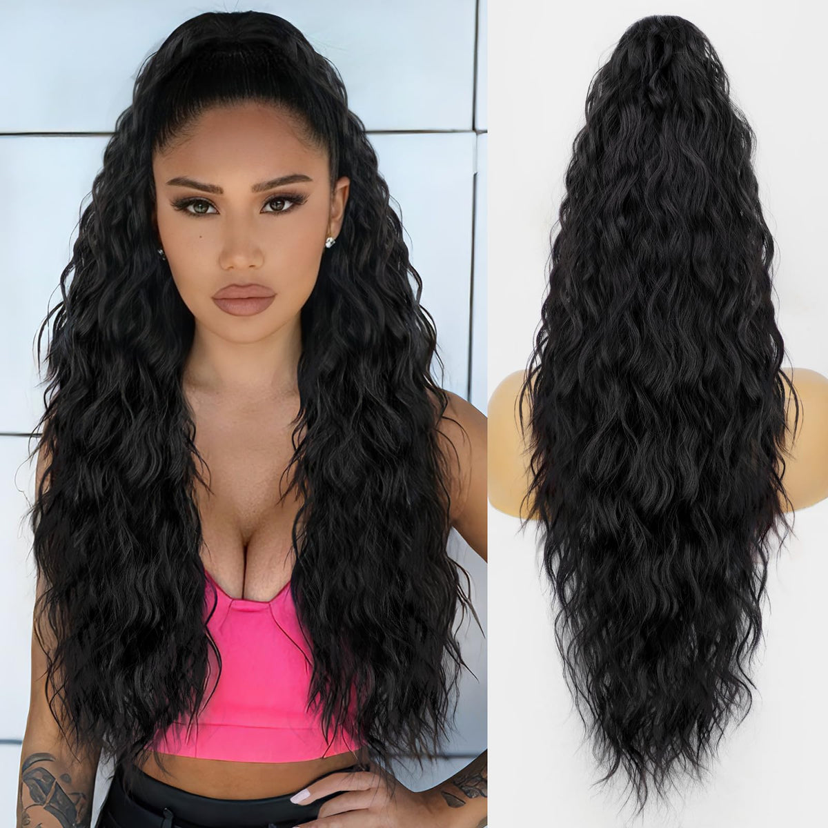 ORSUNCER pony tail clip-on 26-inch curly extension ready for daily use