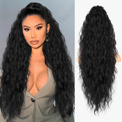 ORSUNCER ponytail extension with claw clip showcases 30-inch curly black hair for natural-looking length.