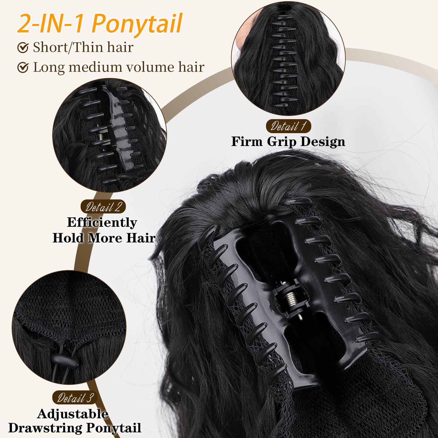 ORSUNCER ponytail extension 30-inch curly length for dramatic volume and movement.