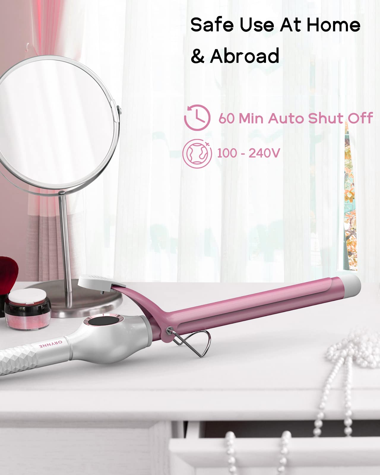 ORYNNE Ceramic Curling Iron has a 6.6 ft swivel cord for easy movement.