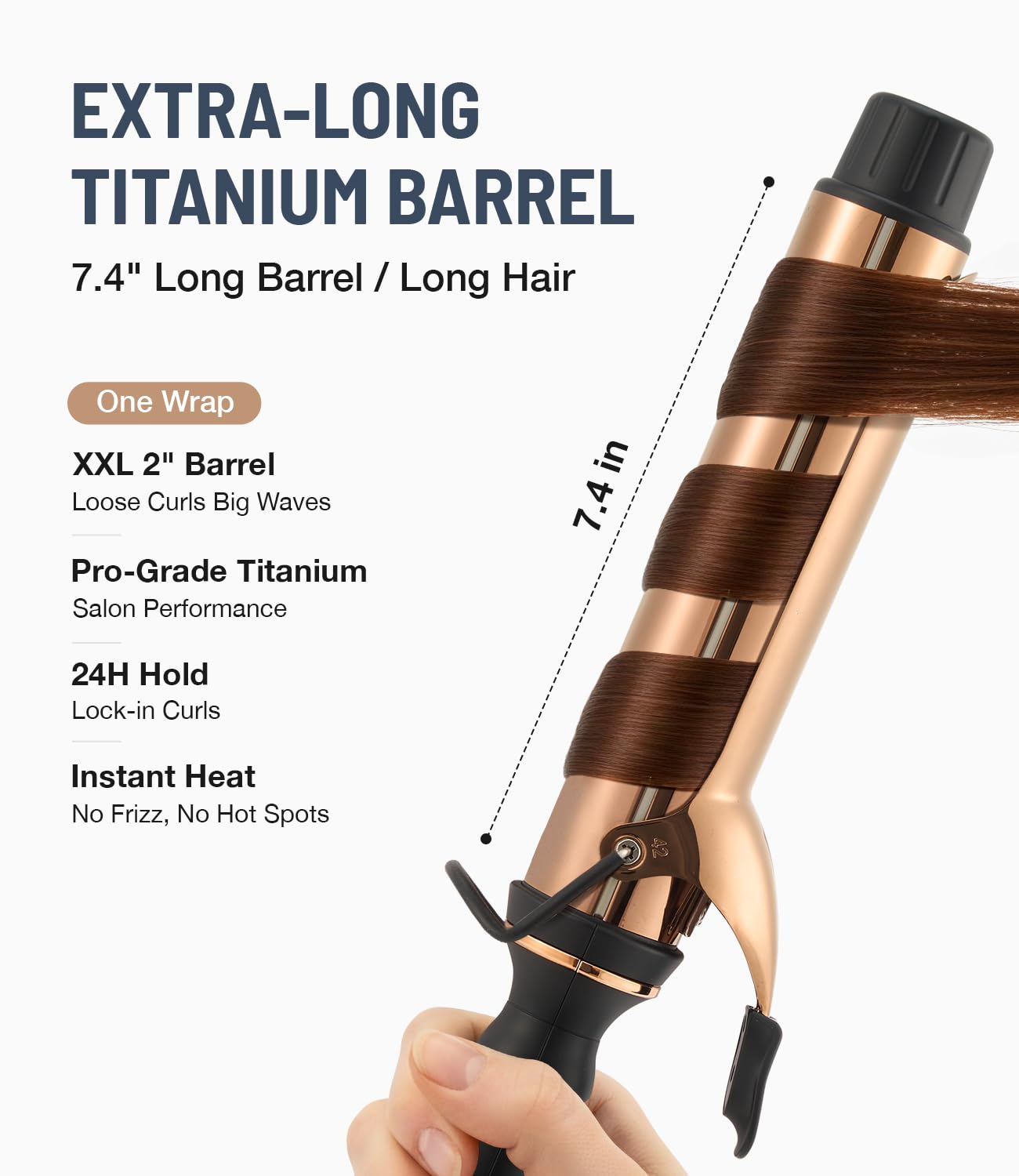 ORYNNE Titanium 2-Inch Curling Iron with Dual PTC heating for consistent heat.