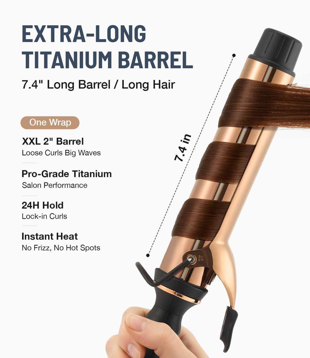 ORYNNE Titanium 2-Inch Curling Iron with Dual PTC heating for consistent heat.