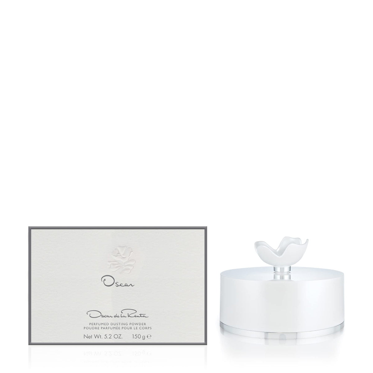 Oscar de la Renta Oscar Signature Dusting Powder packaging shows refined daily finishing touch.