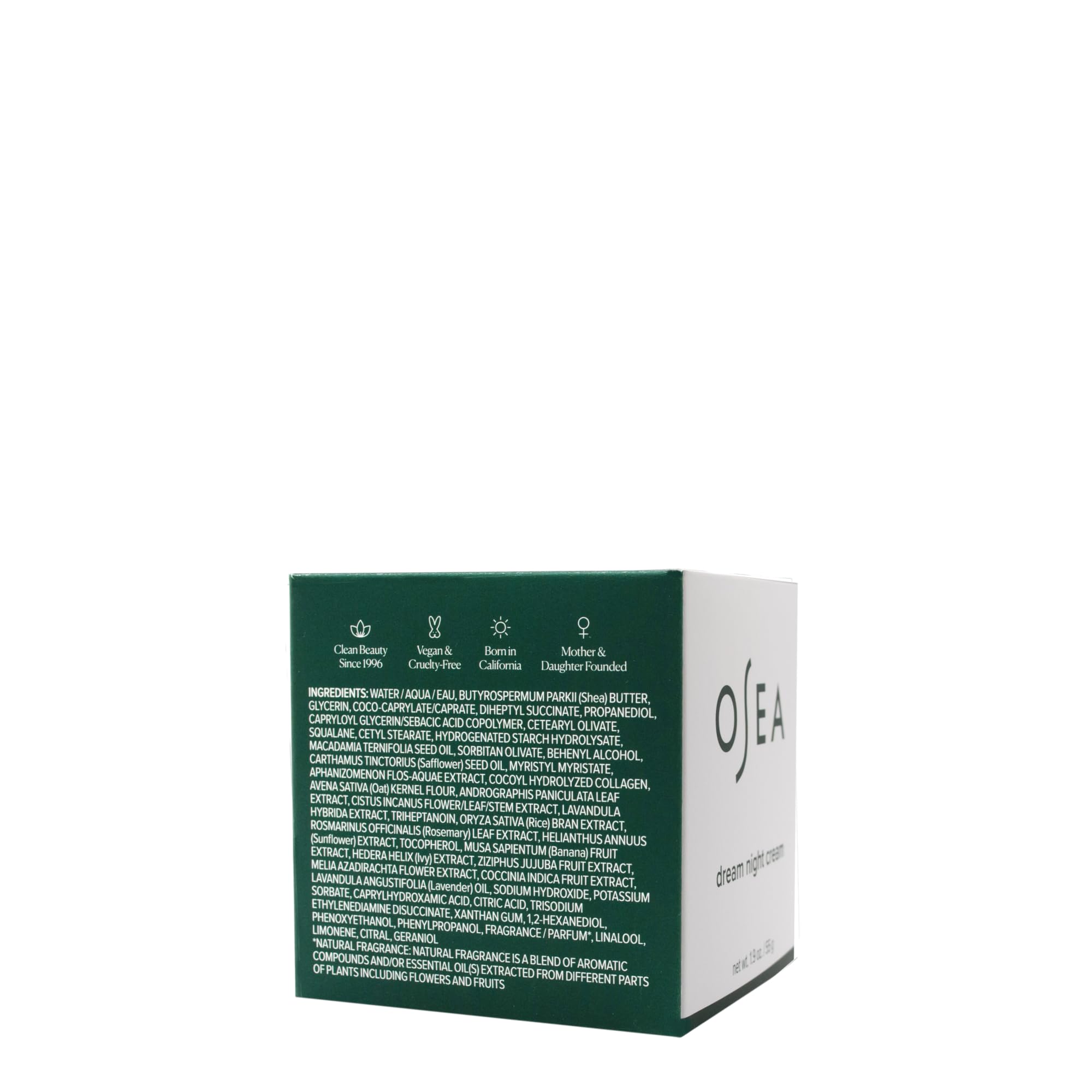 Glossy jar of OSEA Dream Night Cream on a softly lit surface