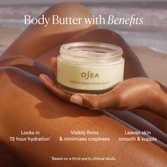 Open jar of OSEA Undaria Algae Body Butter showing creamy interior for dry skin.