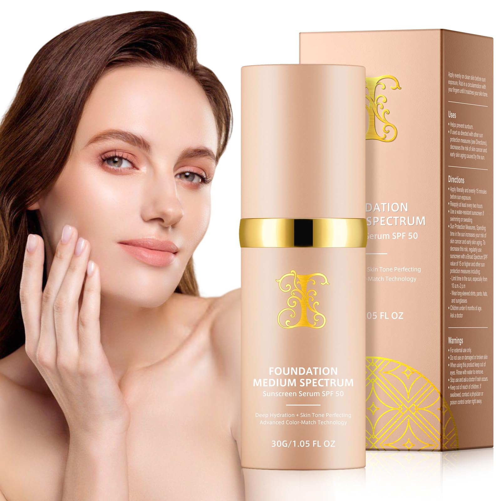Base O.SECERT Foundation 4 en 1, tono natural con SPF50 para un acabado uniforme.