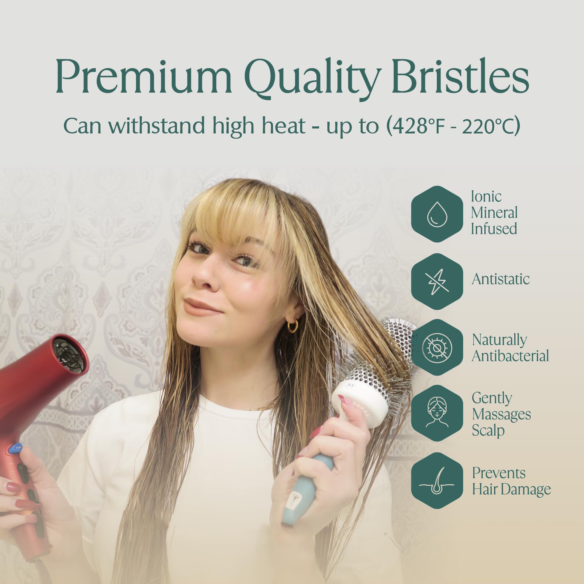 Osensia Round Brush seamless design prevents snagging during styling