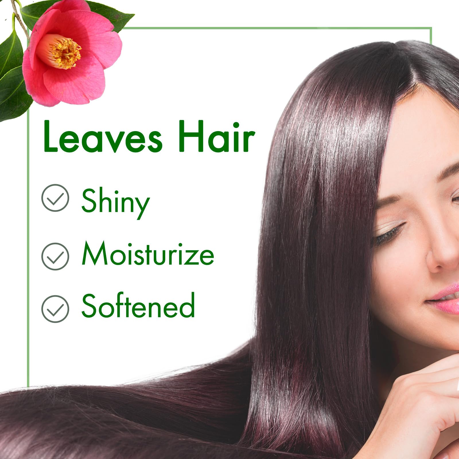 Oshima Tsubaki Camellia Seed Oil applied to hair for light, non greasy moisture