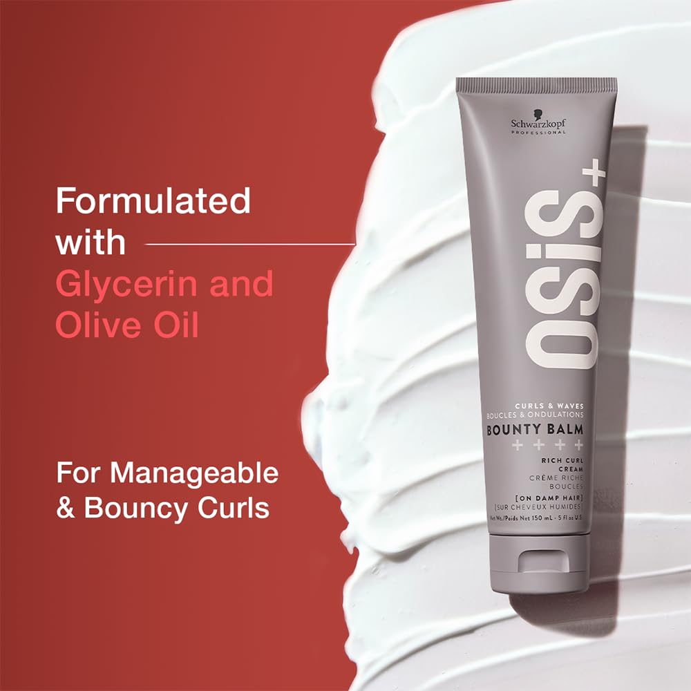 OSiS+ Bounty Balm Rich Curl Cream frizz control close-up demonstrates sleek finish