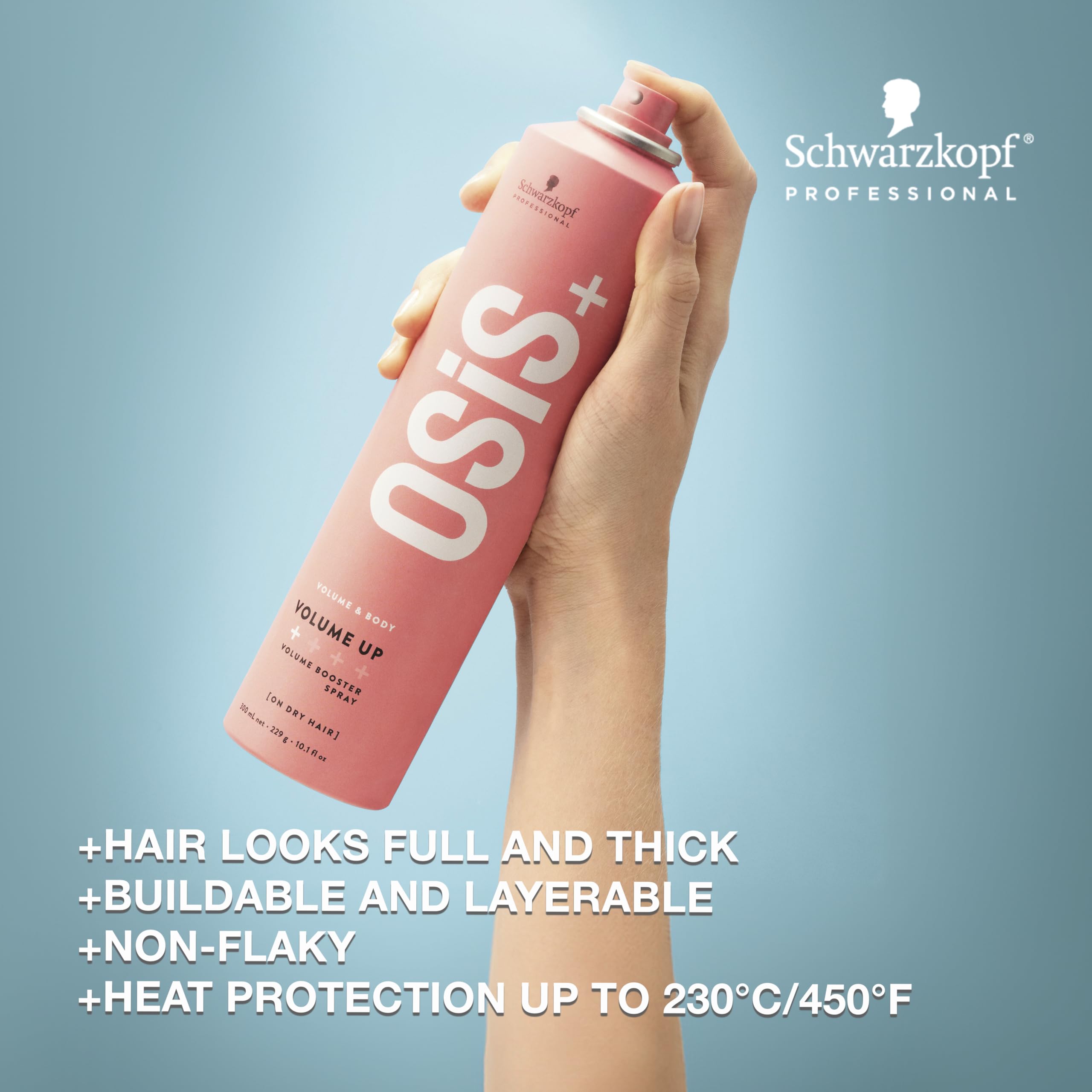 OSiS+ Volume Up dry hair application highlights quick volumizing hold.