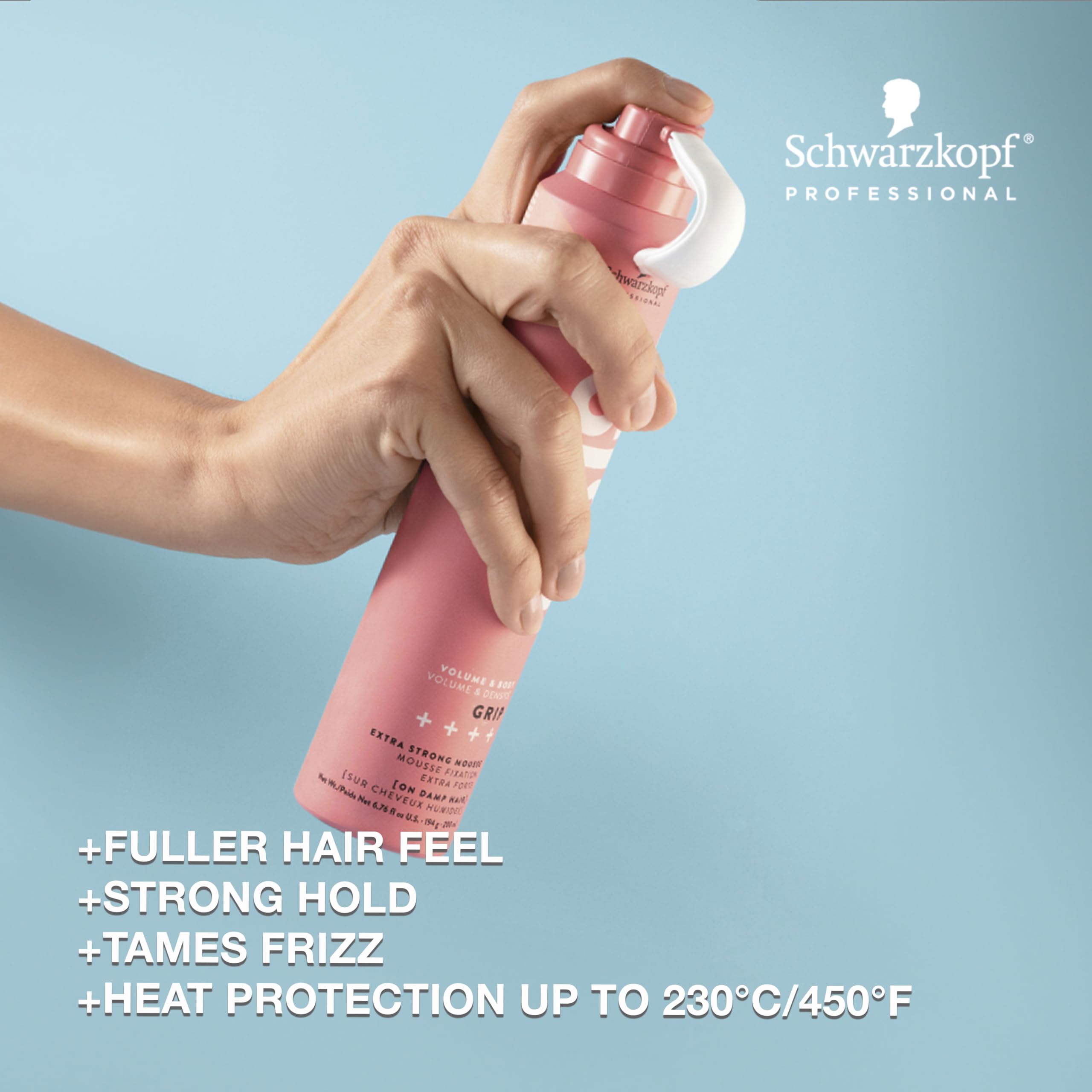 OSiS+ Grip Extreme Hold Mousse añade volumen intenso para peinados llamativos.