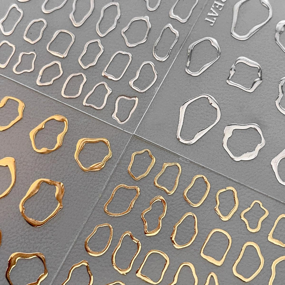 OSTTMA pegatinas 5D para uñas con bordes geométricos en acabado oro-plata