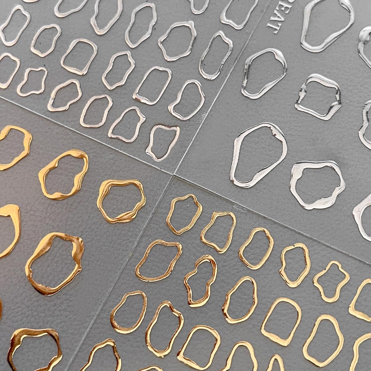 OSTTMA pegatinas 5D para uñas con bordes geométricos en acabado oro-plata