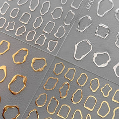 OSTTMA pegatinas 5D para uñas con bordes geométricos en acabado oro-plata