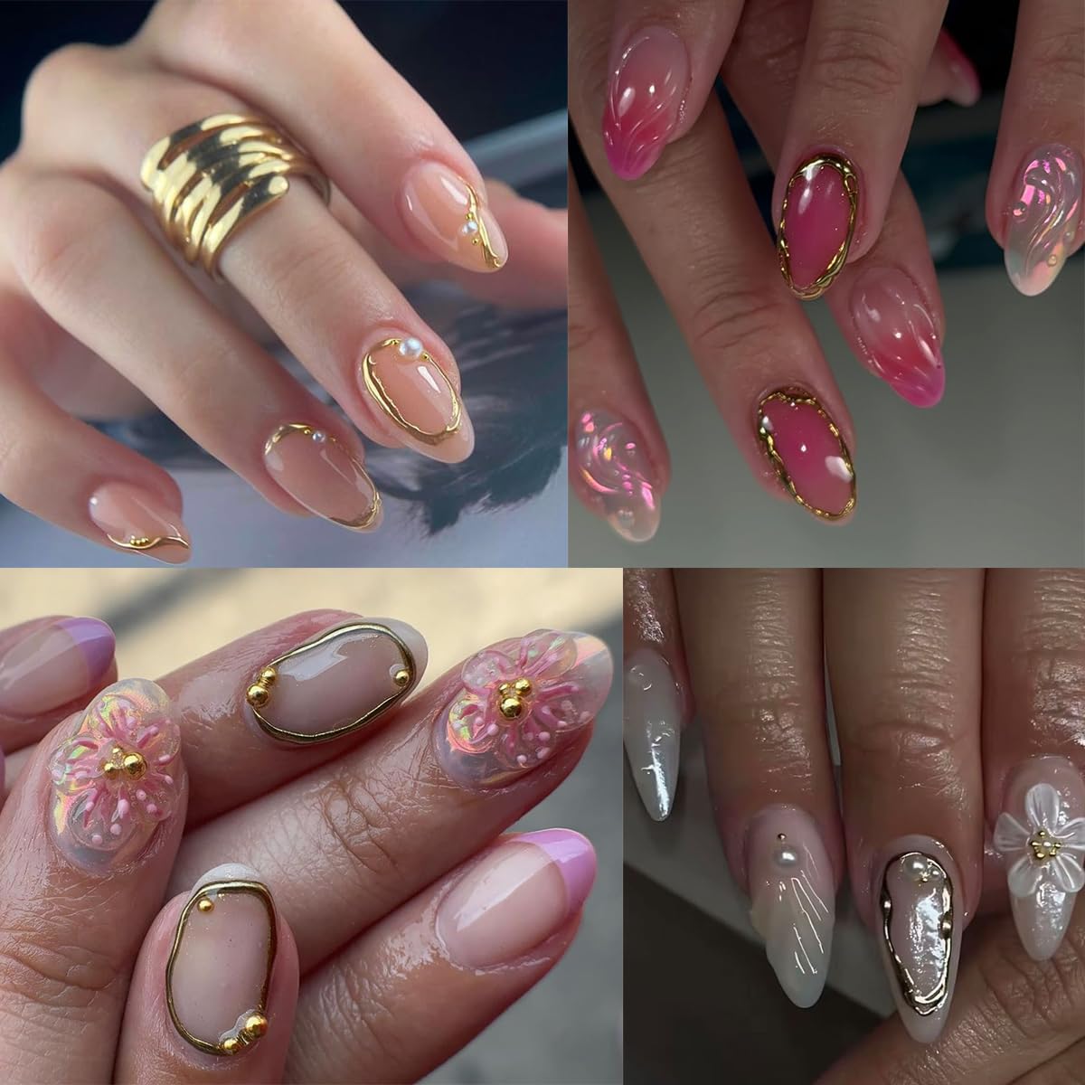 OSTTMA arte de uñas con bordes geométricos en oro