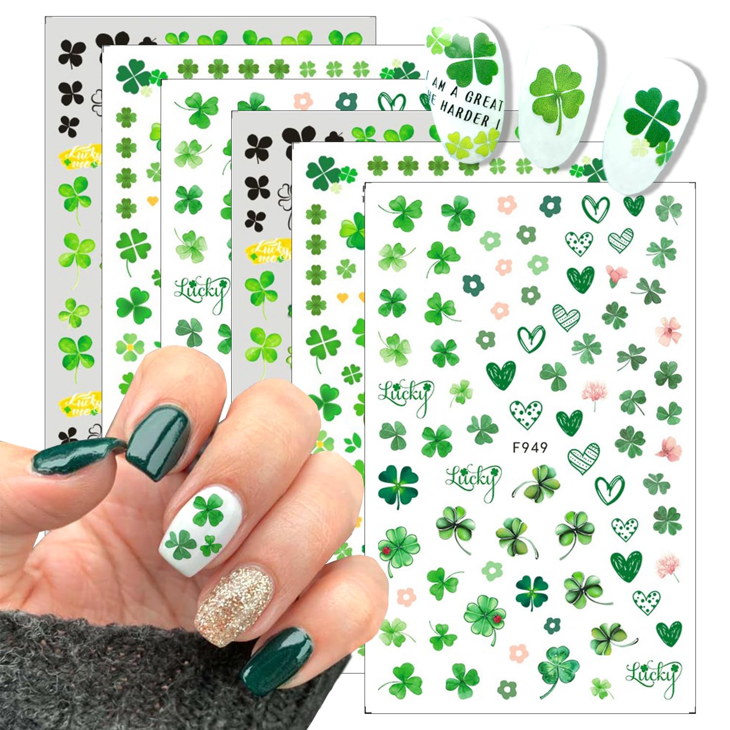 OSTTMA stickers uñas Día de San Patricio verdes fáciles de aplicar