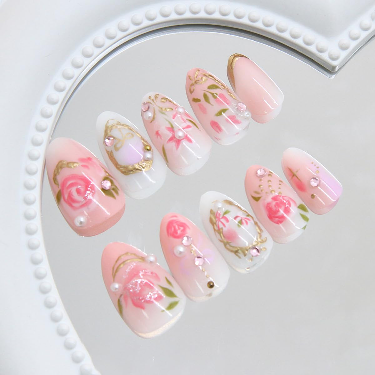 OSTTMA uña almendra arte floral perlas, acabado durable para uso diario