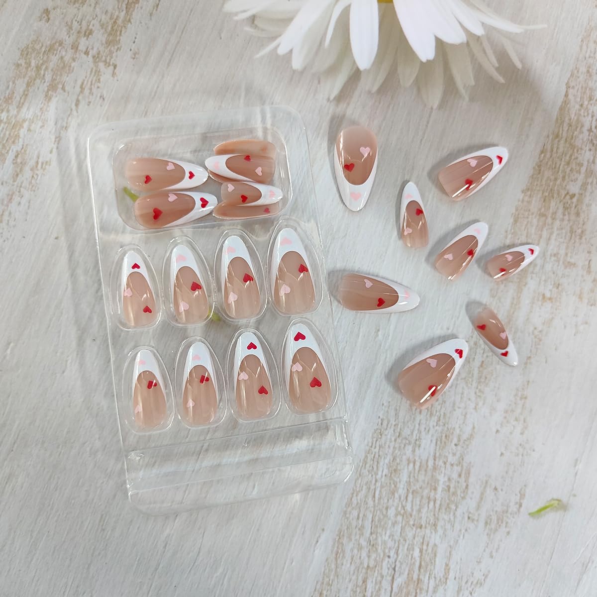 OSTTMA uñas pegables con diseño para San Valentín, estilo rápido.