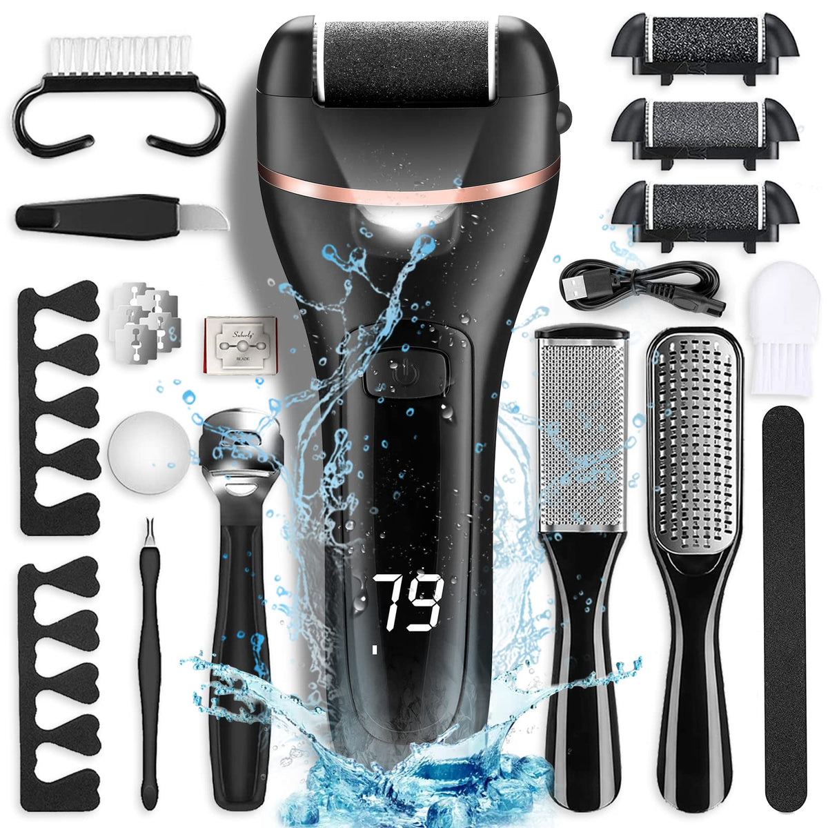 OTAZWA electric foot callus remover shown from the front with a compact grip for easy at-home pedicures.