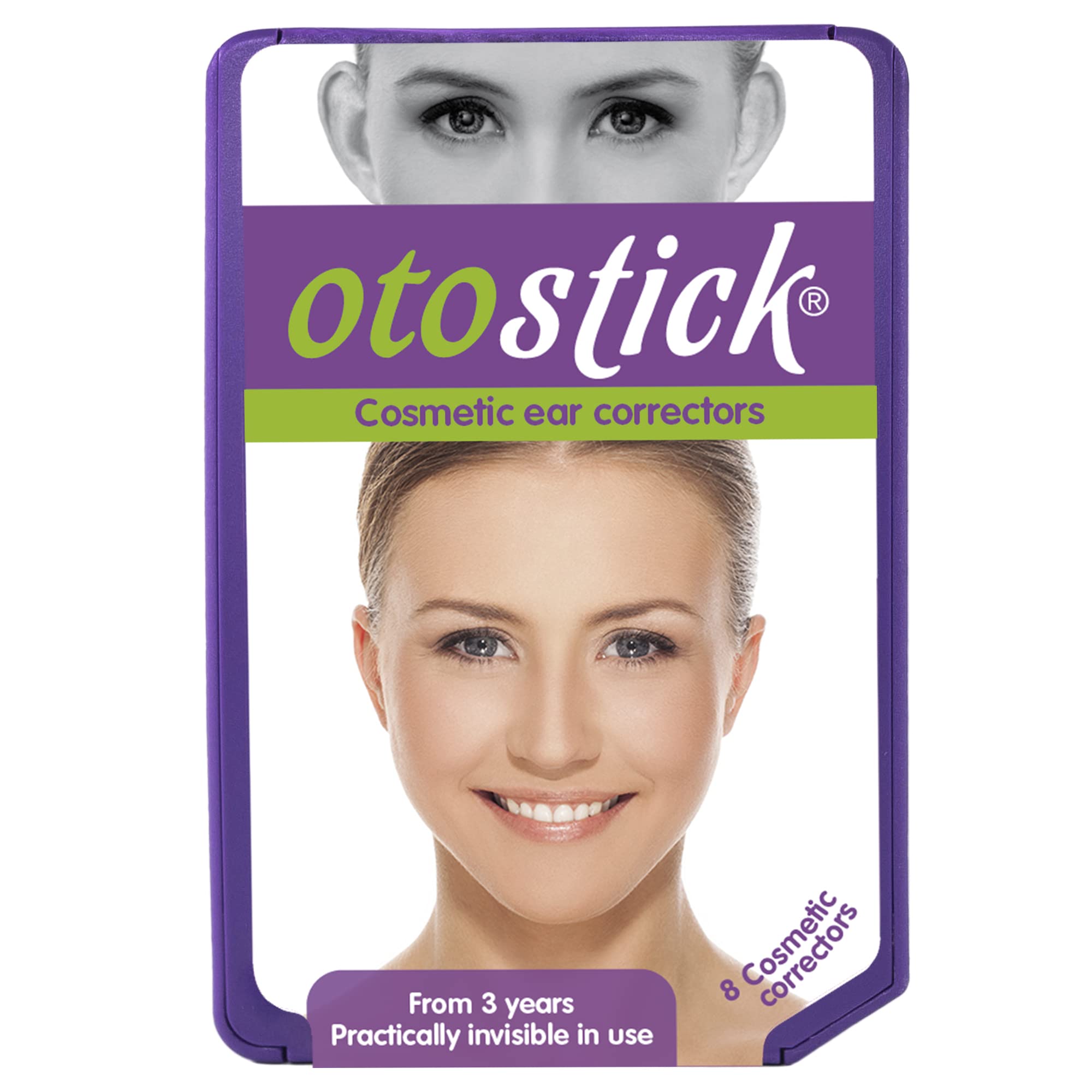 Otostick 8-count kit packaging demonstrates discreet, non-surgical ear correction.