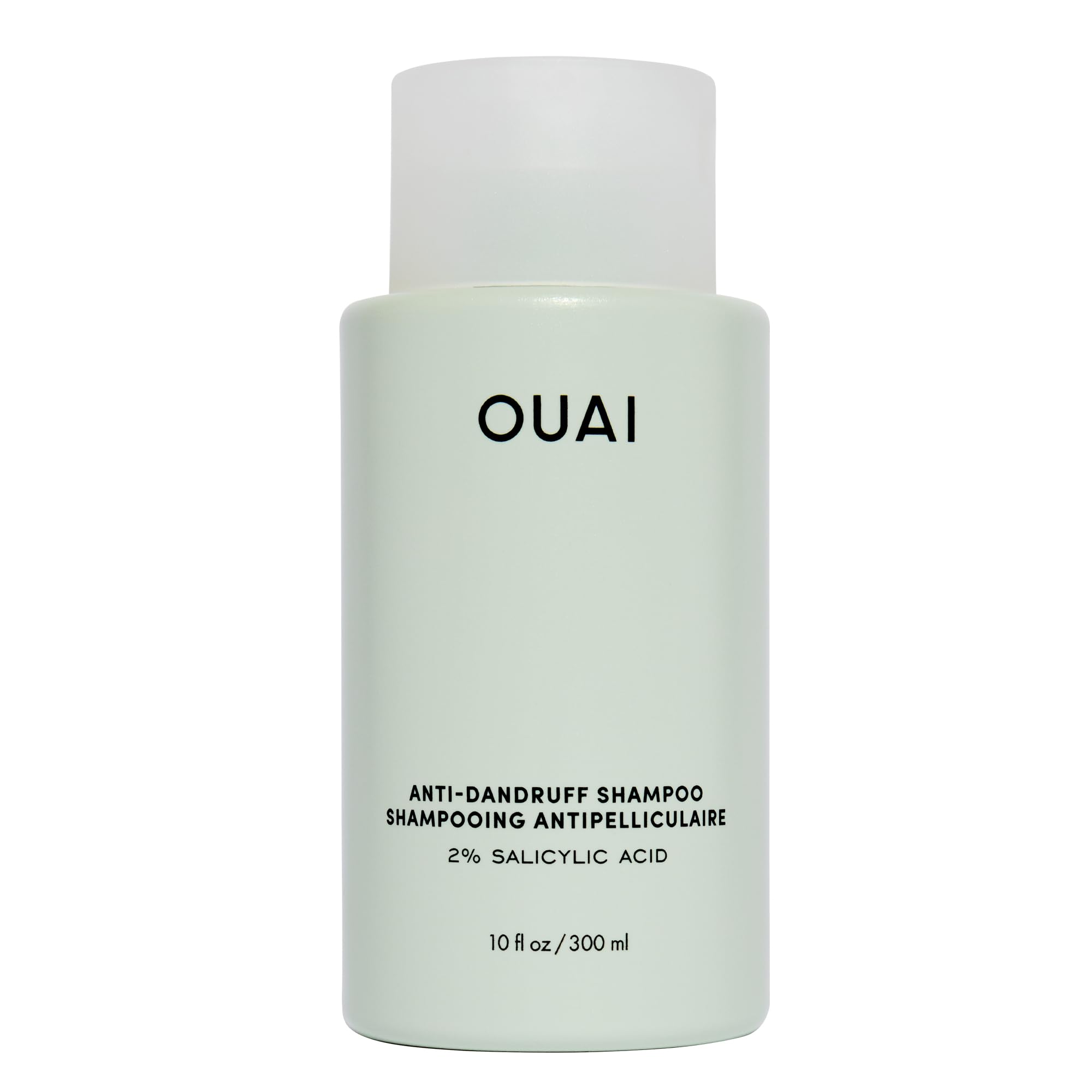 OUAI anti-dandruff shampoo bottle front highlights sulfate-free formula for a calmer scalp.