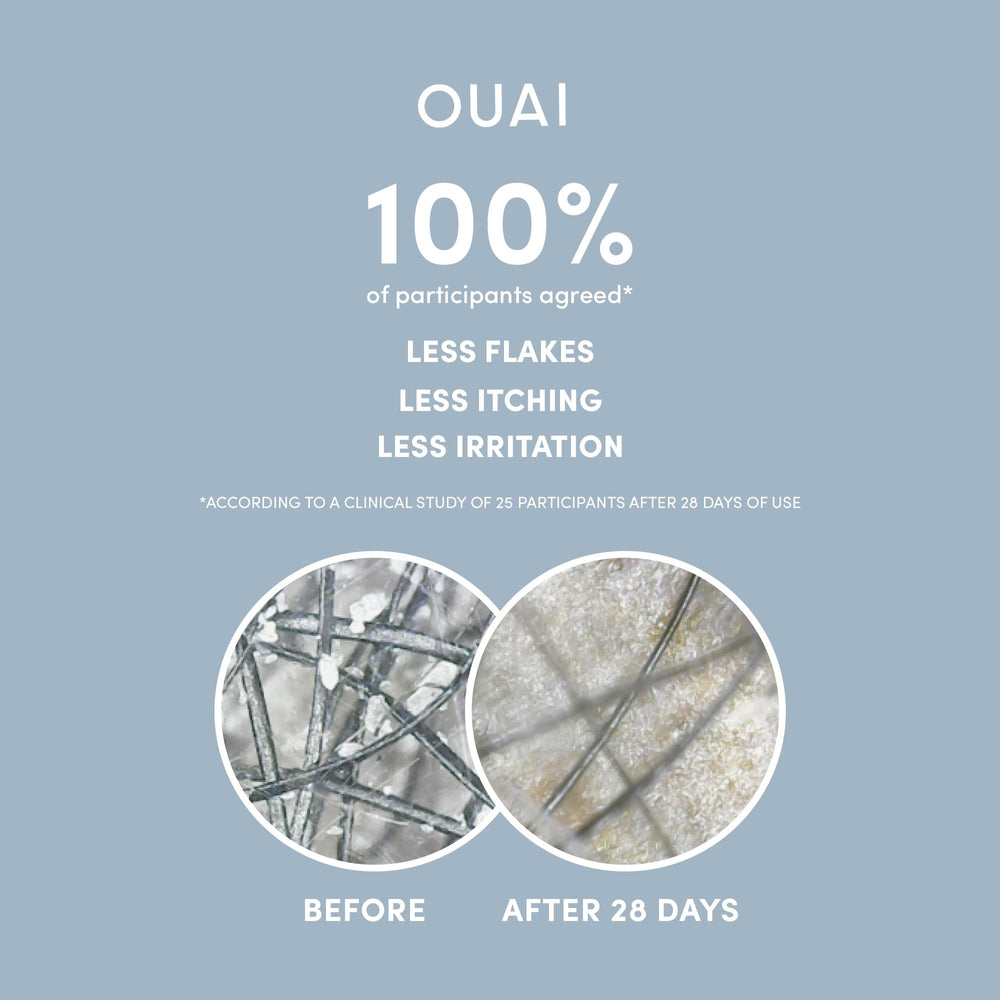 OUAI Anti-Dandruff Shampoo bottle label highlighting Salicylic Acid