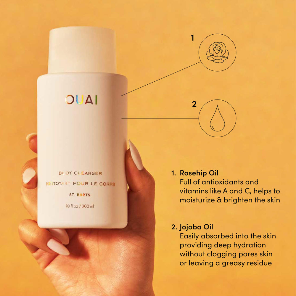 OUAI St. Barts rosehip-oil detail highlights nourishing vitamin-rich ingredients