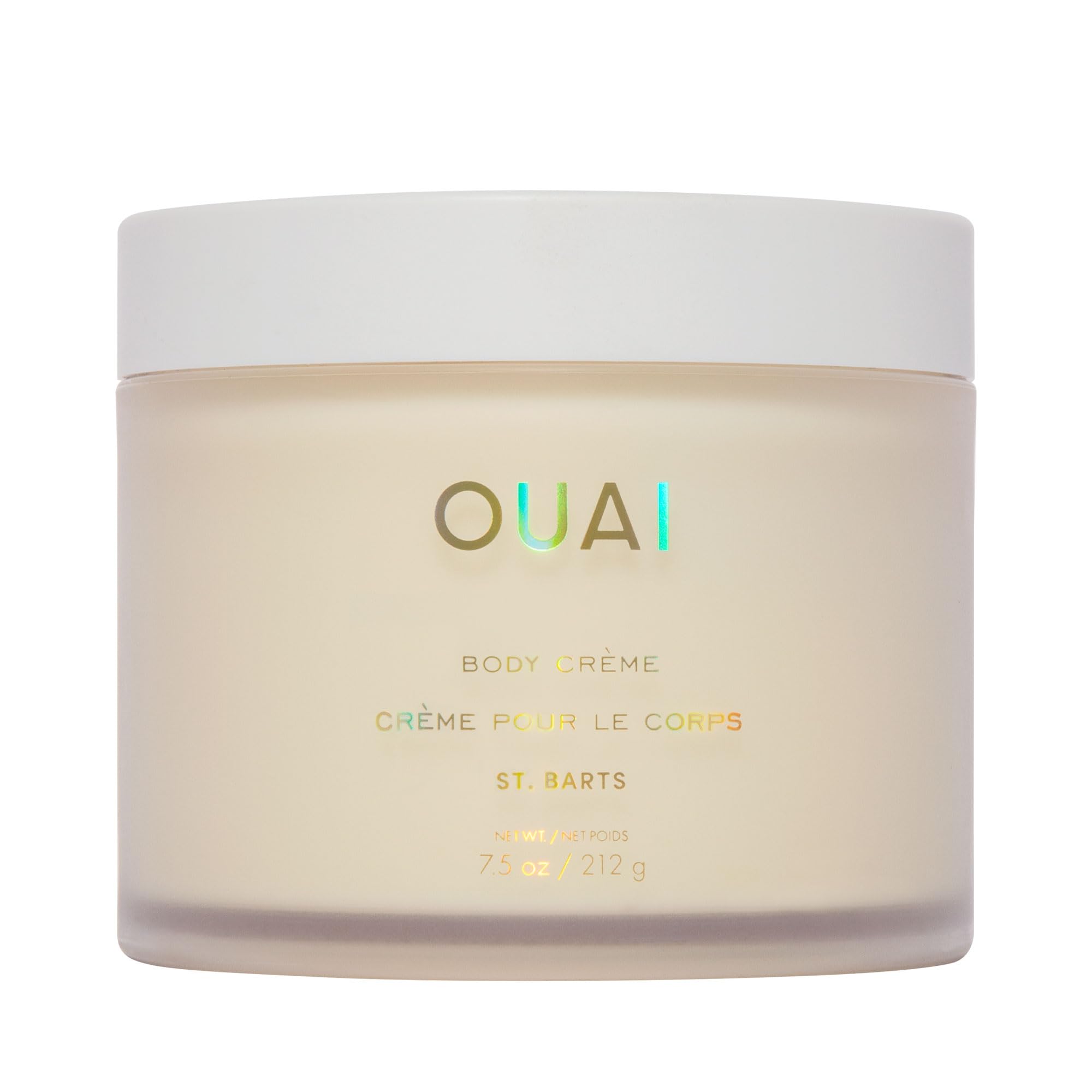 OUAI Body Cream St. Barts jar close-up showing rich moisture for radiant skin