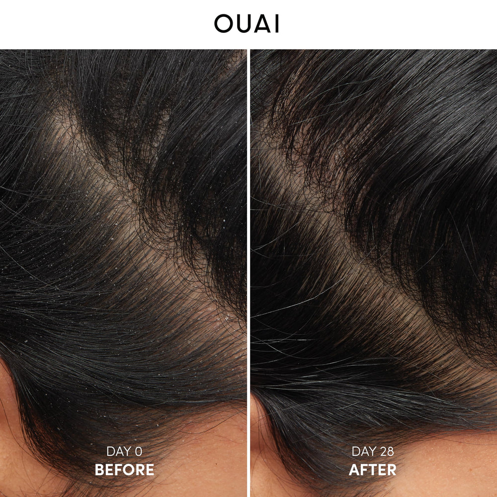 OUAI Bundle on bathroom shelf presenting a soothing scalp care routine