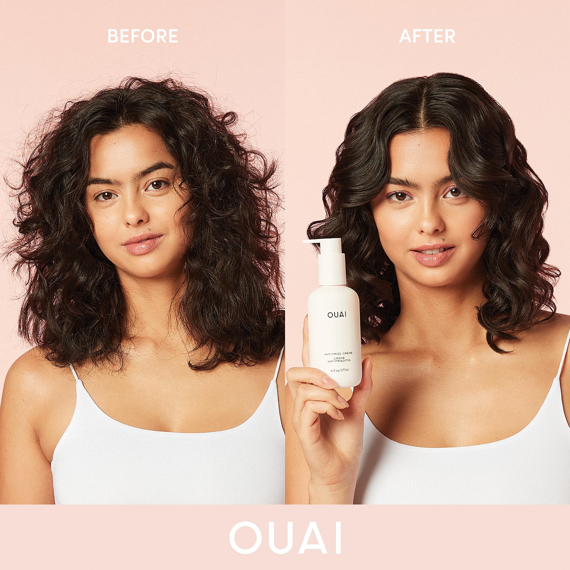 OUAI crema anti-frizz con protección térmica hasta 450f para peinados duraderos.