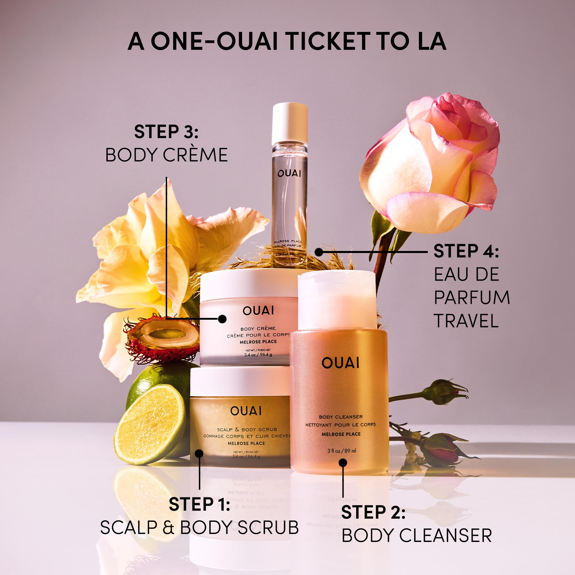 OUAI Melrose Place crema corporal: aroma elegante para rutina diaria de cuidado.