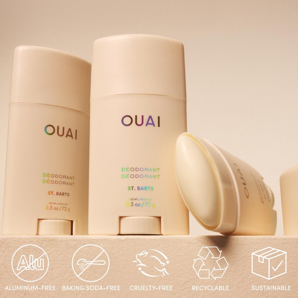 OUAI Desodorante sin aluminio St. Barts: tuberosa suave que realza la frescura.