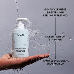 OUAI Detox Facial Cleanser bottle back emphasizes gentle cleansing and ingredients