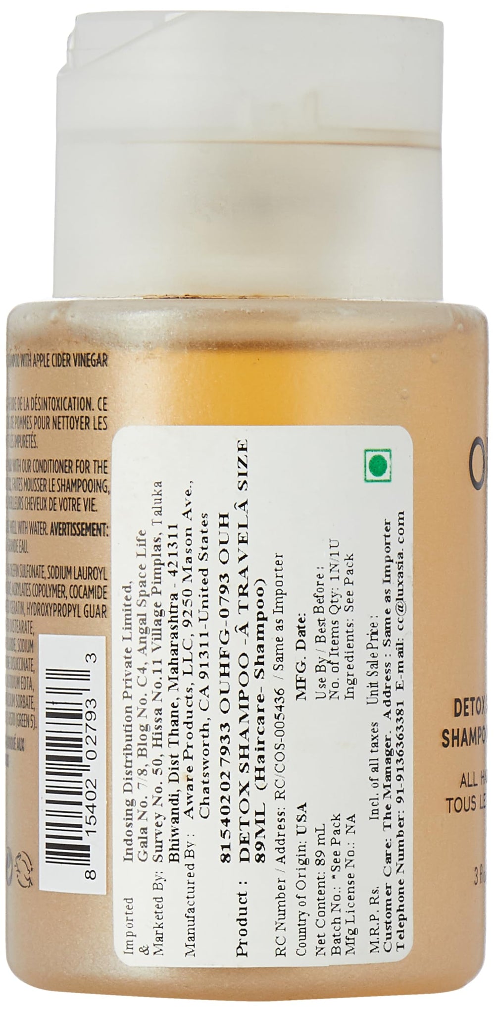OUAI Detox Shampoo keratina, aporta brillo y suavidad al cabello.