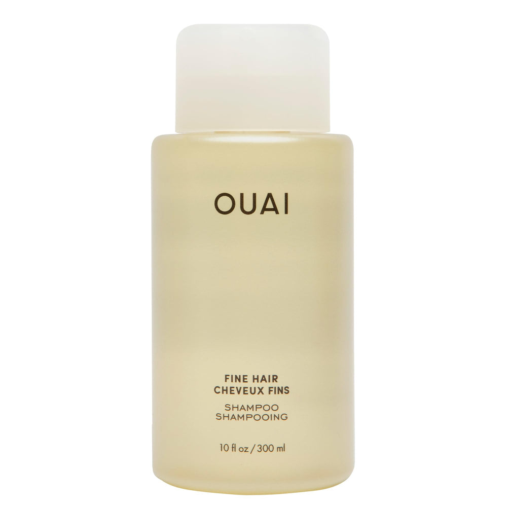 OUAI Fine Hair Shampoo bottle displaying lightweight volume formula