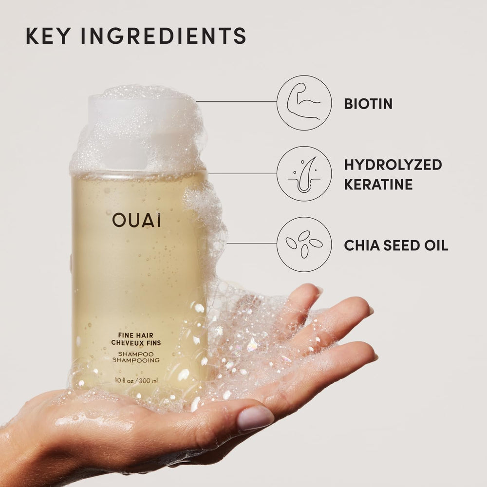 OUAI Fine Hair Shampoo color-safe sulfate-free label indicating color care