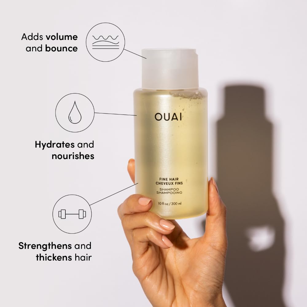 Close-up of OUAI Fine Hair Shampoo lather highlighting cleansing feel and lift