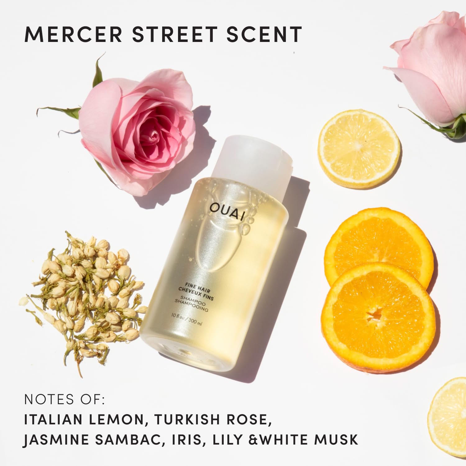 OUAI Fine Hair Shampoo lather illustrating rich foam for gentle cleansing