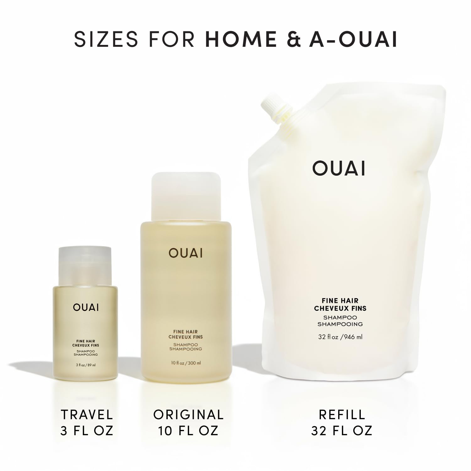 OUAI Fine Hair Shampoo packaging close-up with clean branding