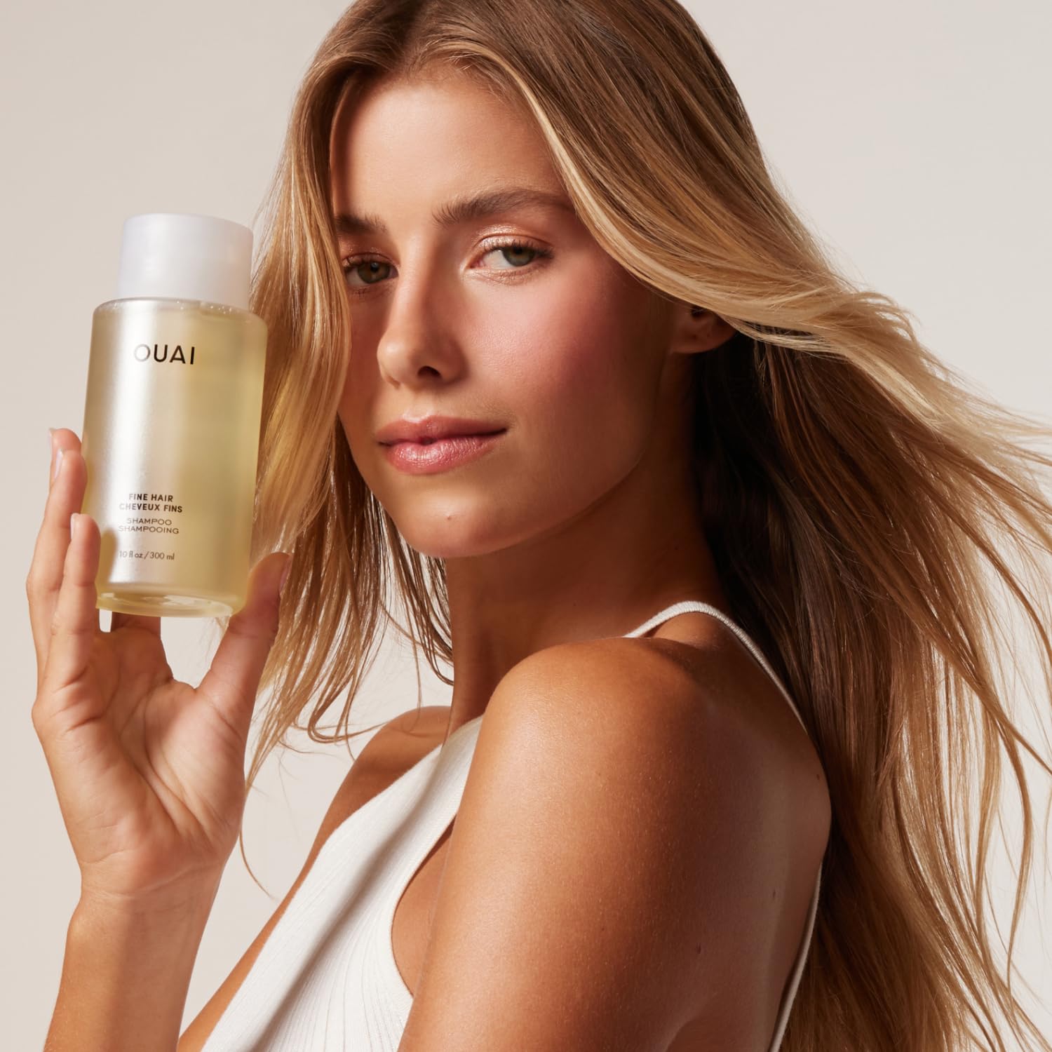 OUAI Fine Hair Shampoo root-volume shot showing instant lift for fine strands