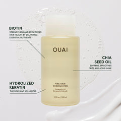 OUAI Fine Shampoo con keratina, biotina y chía para fortalecimiento suave.