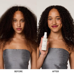 OUAI frizz-flyaways-control close-up demonstrates a sleek, controlled hair finish.