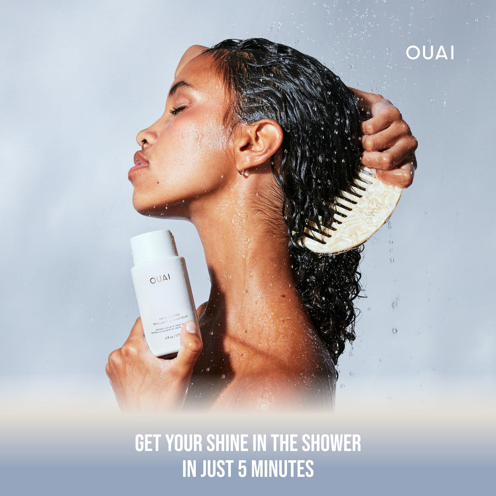 OUAI Hair Gloss with panthenol aiding hair conditioning